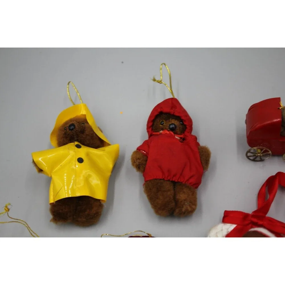 Vintage Teddy Bear MCM Christmas Decor Lot Of 10 Raincoat Penguin Pajamas Bows